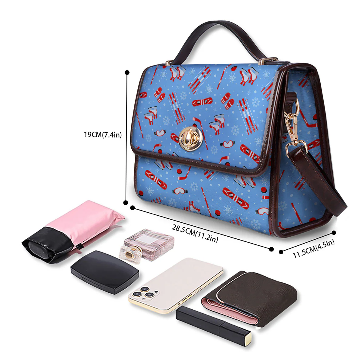 Ice Hockey Puck Print Pattern Women's Satchel Bag - Image 4