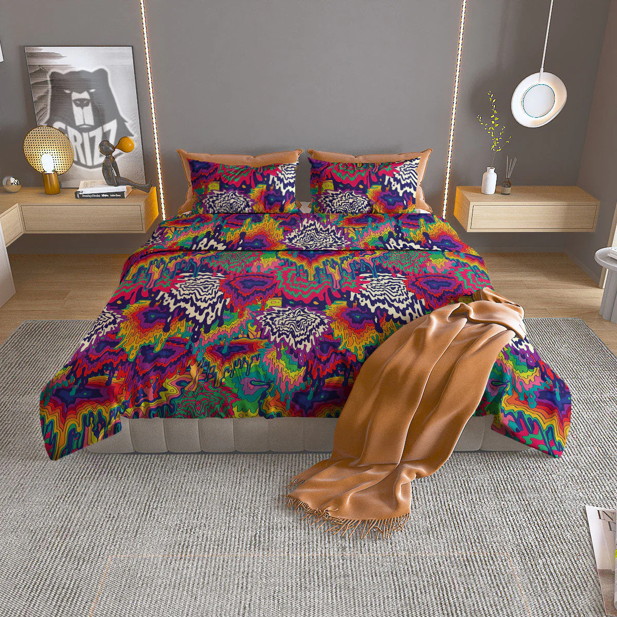 Illusion Psychedelic Print Pattern Duvet Cover Bedding Set