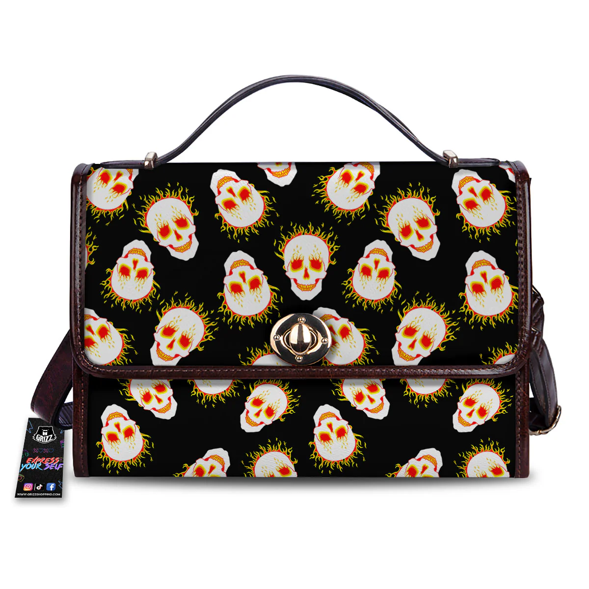 In Flames Skull Print Pattern Women's Satchel Bag