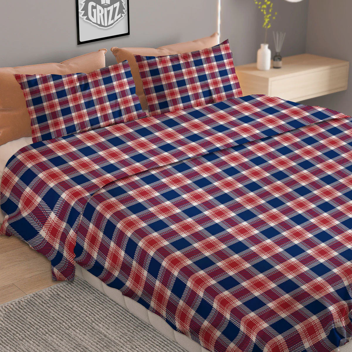 Independence Day American Plaid Print Duvet Cover Bedding Set - Image 2