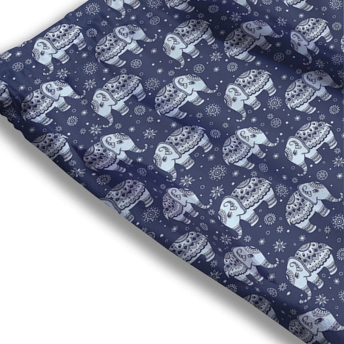 Indian Elephant Blue And White Print Pattern Mesh Shorts - Image 3