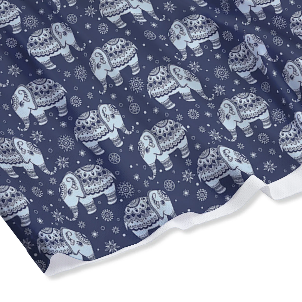 Indian Elephant Blue And White Print Pattern Mesh Shorts - Image 4