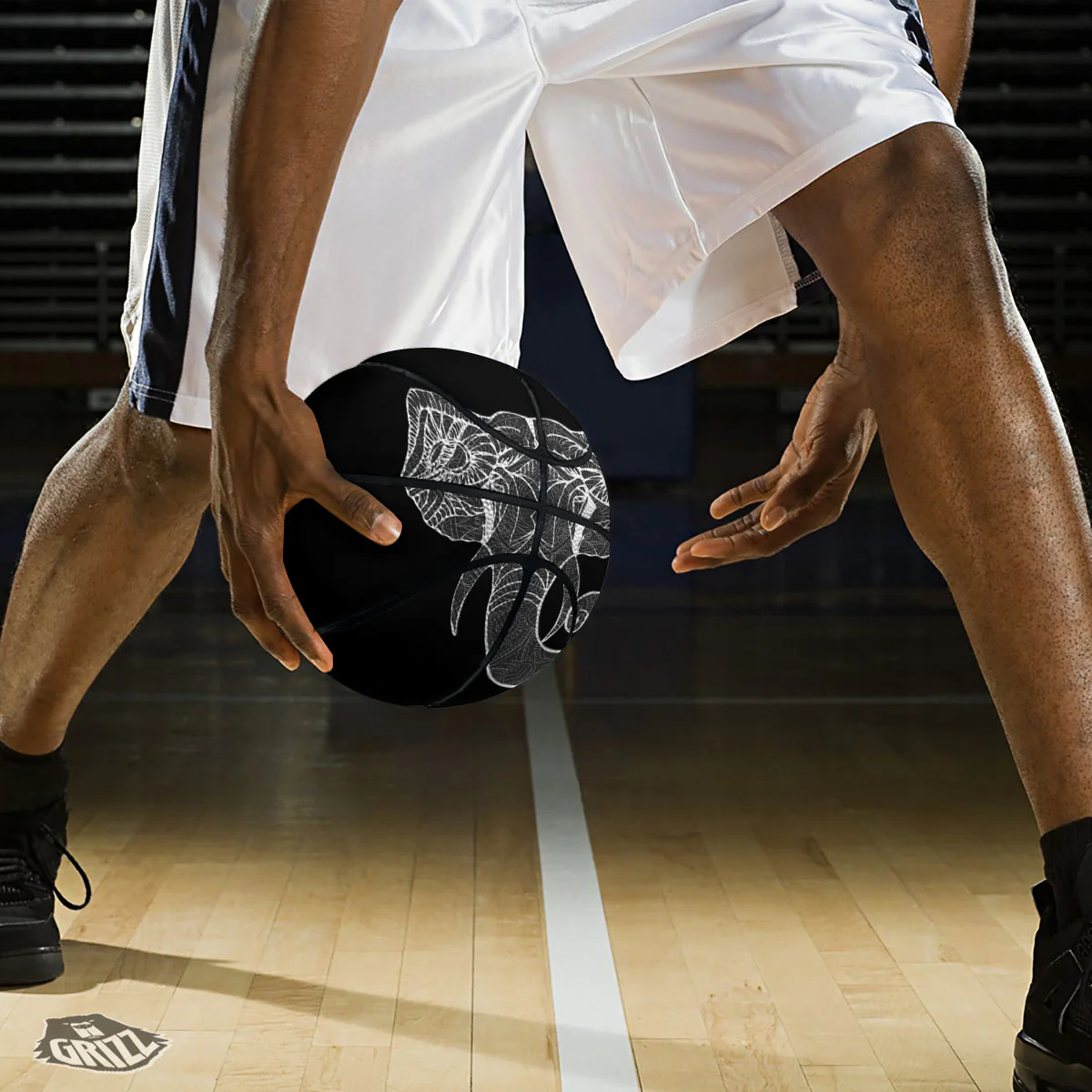 Indian Elephant White And Black Print Basketball - Image 3