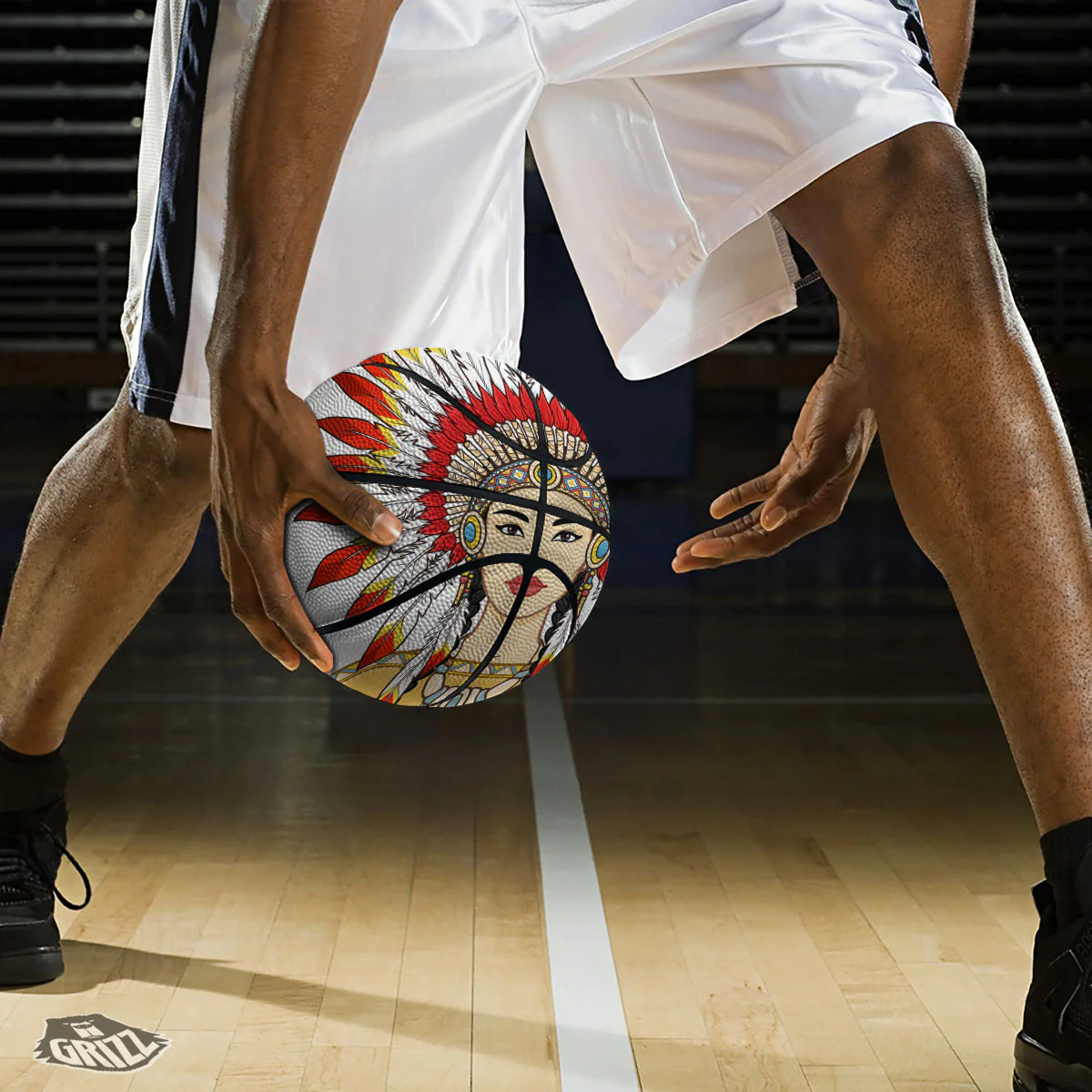 Indian Girl Native American Print Basketball - Image 3