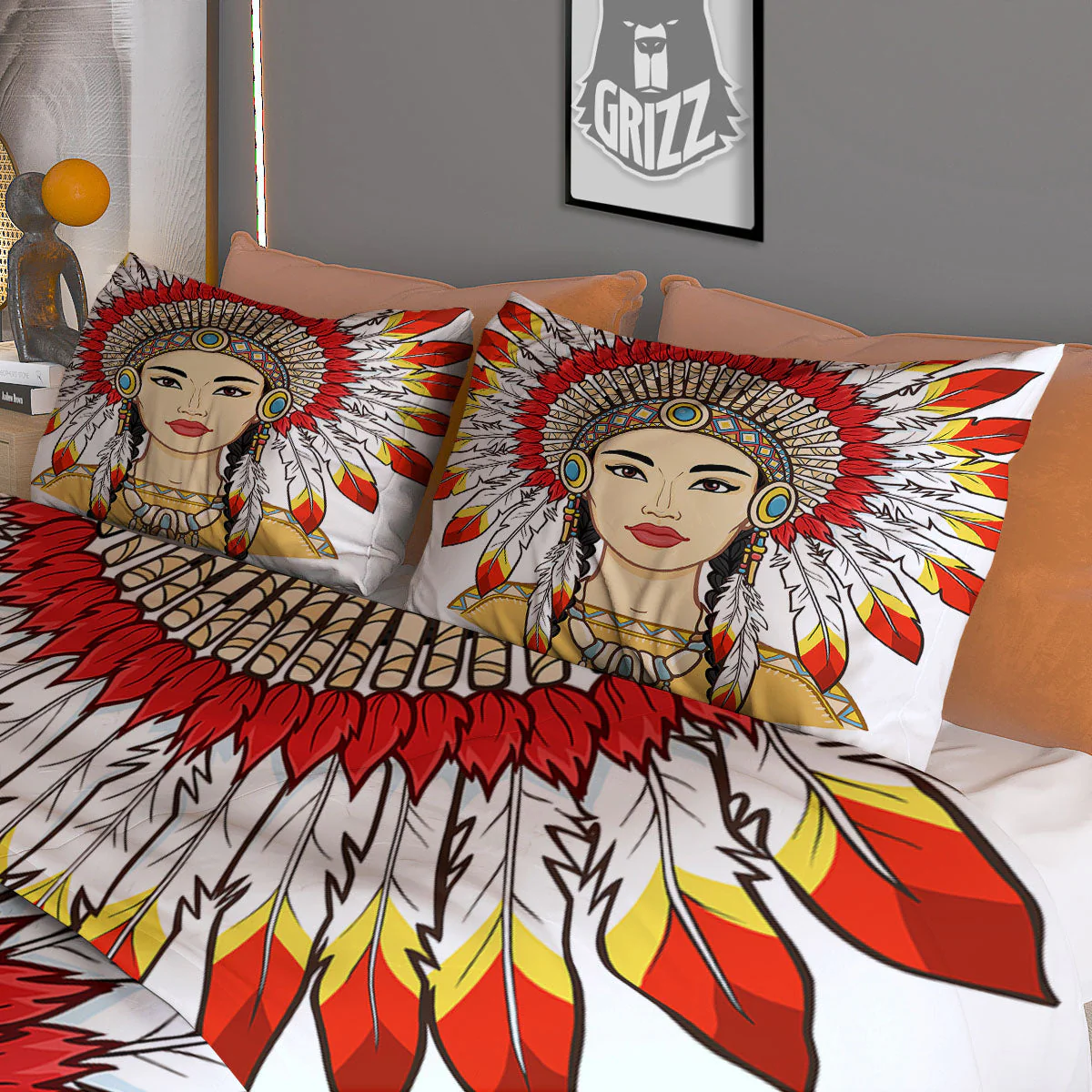 Indian Girl Native American Print Duvet Cover Bedding Set - Image 3