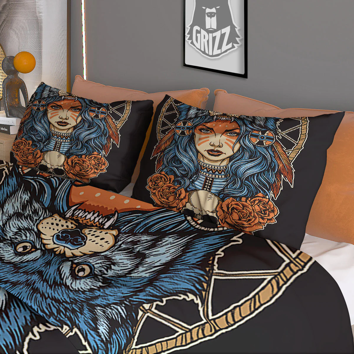 Indian Girl Native Portrait Print Duvet Cover Bedding Set - Image 3