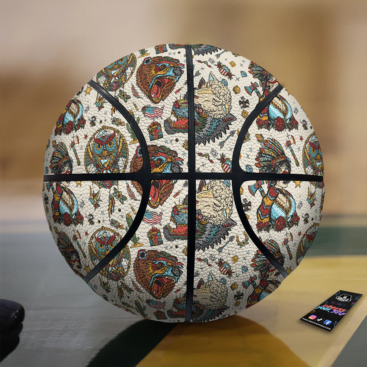 Indian Old School Tattoo Style Print Pattern Basketball