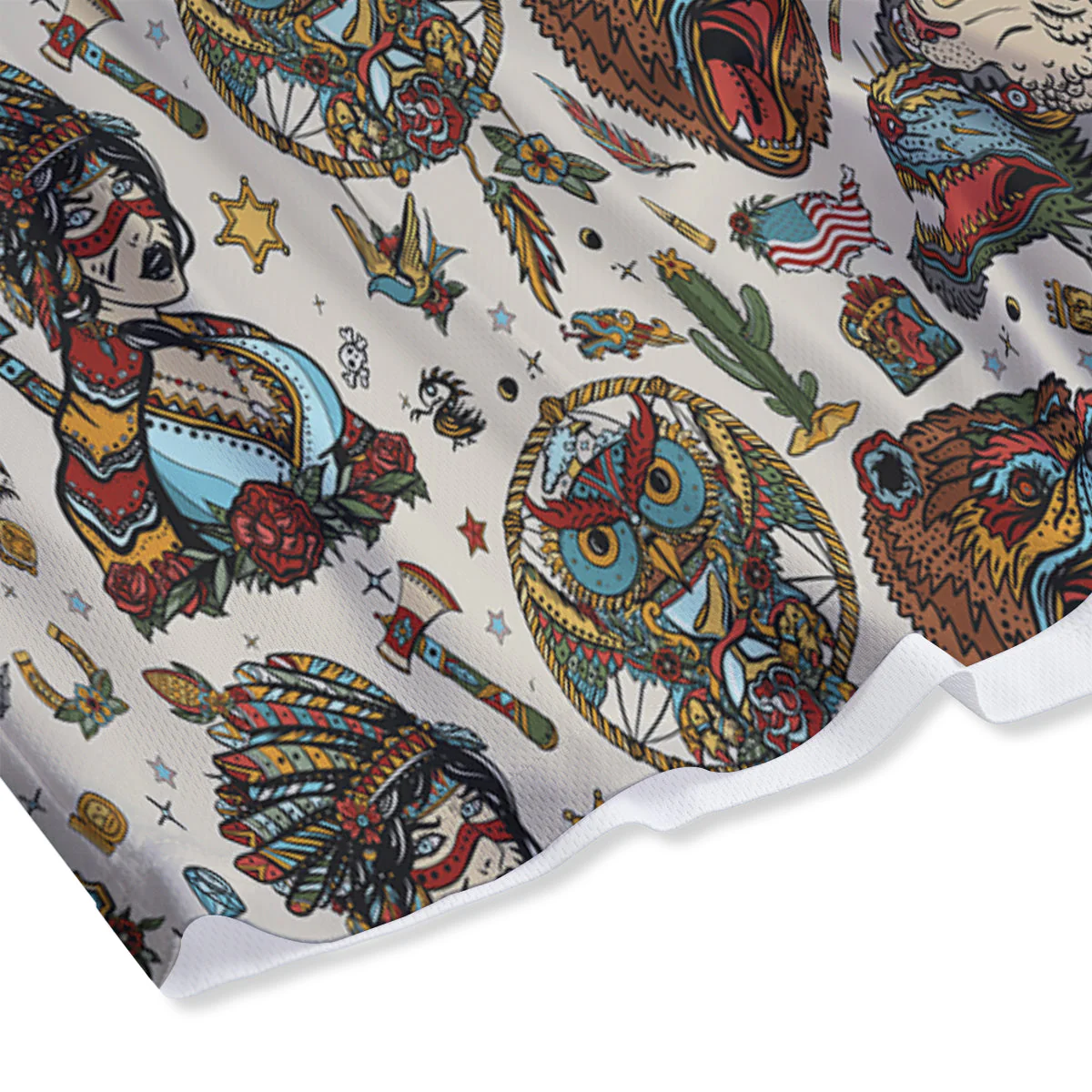 Indian Old School Tattoo Style Print Pattern Mesh Shorts - Image 4