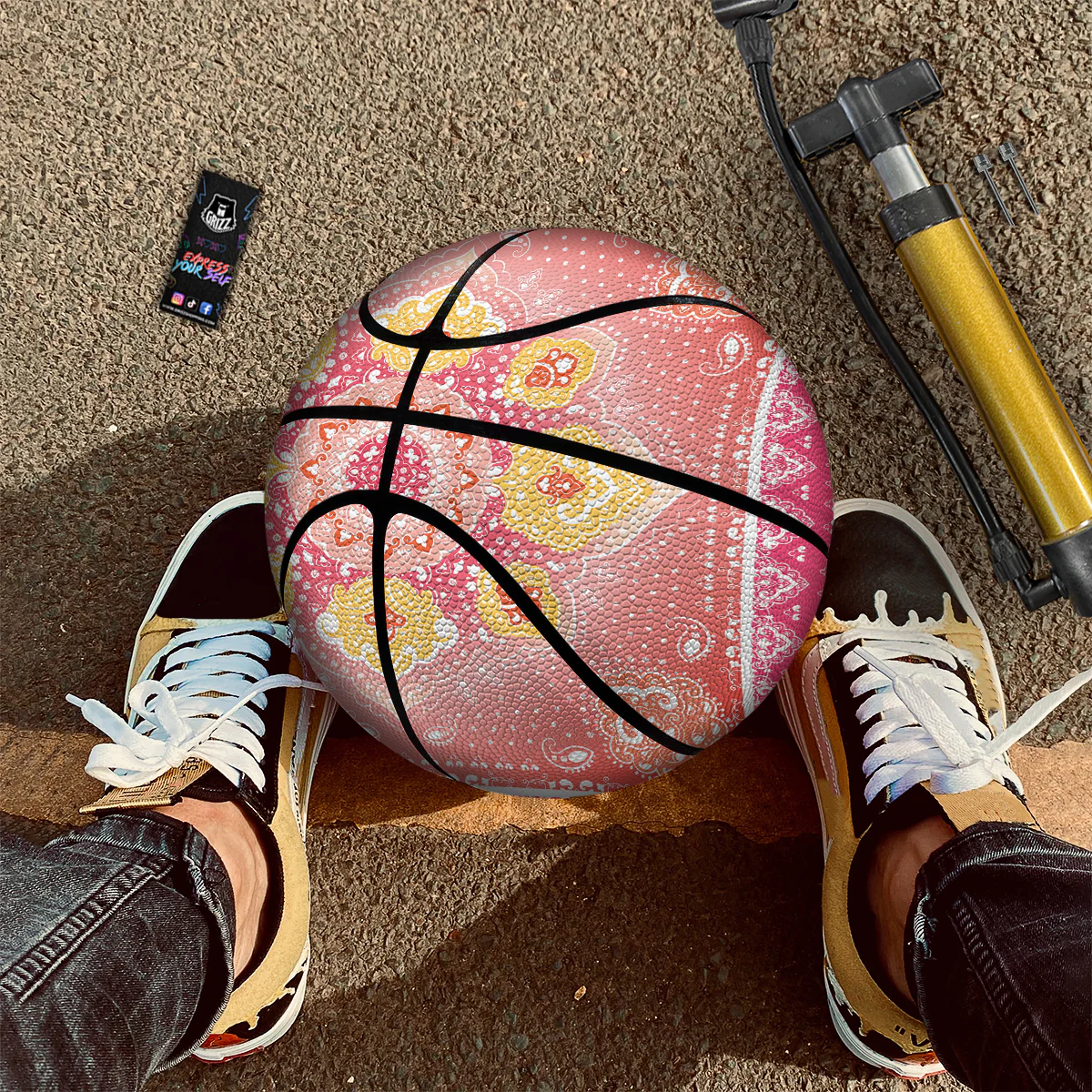 Indian Paisley Bandana Pink Print Basketball - Image 2