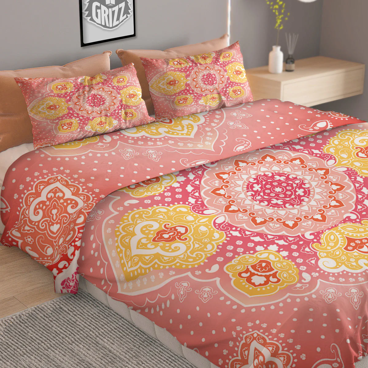 Indian Paisley Bandana Pink Print Duvet Cover Bedding Set - Image 2