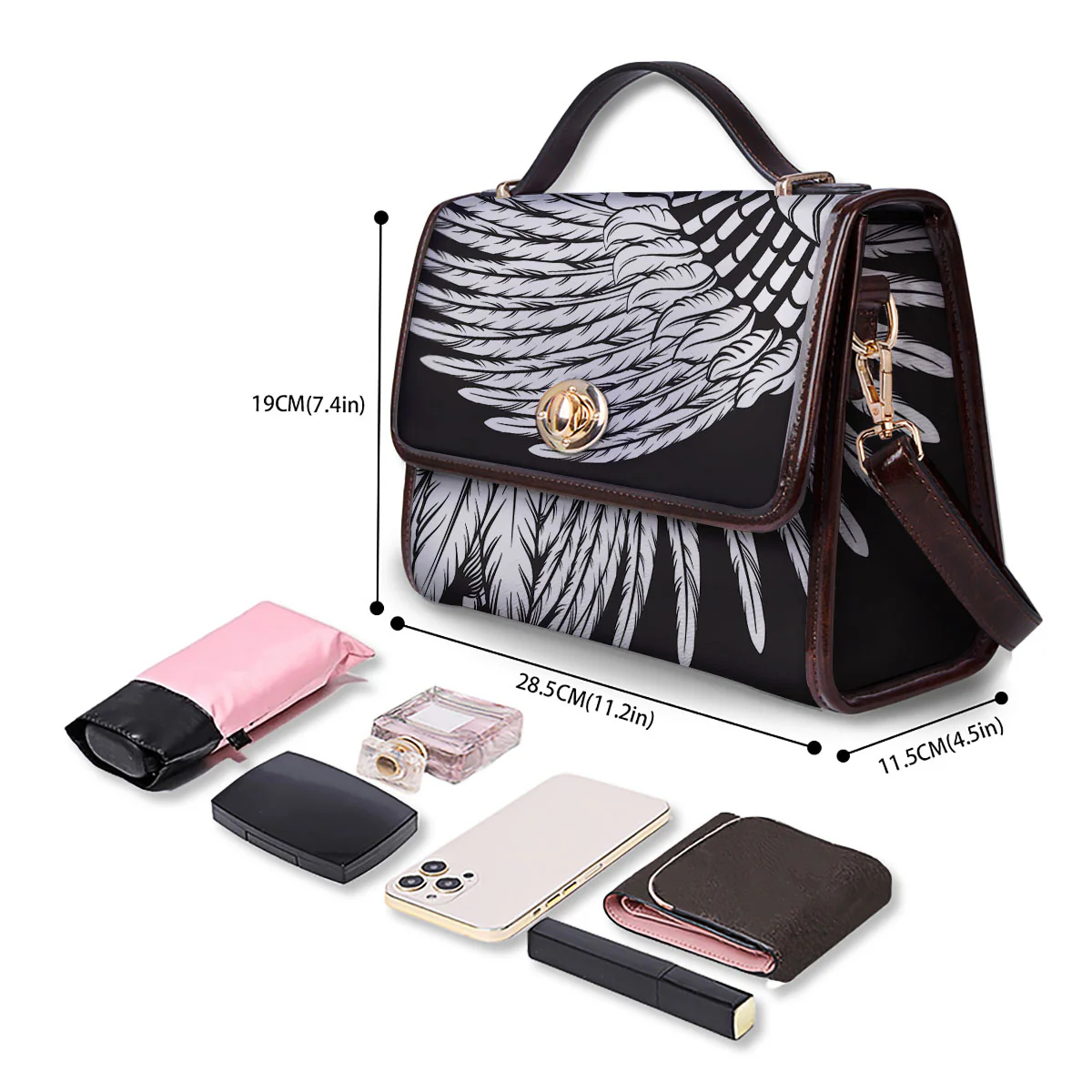 Indian Portrait Monochrome Native Print Women's Satchel Bag - Image 4