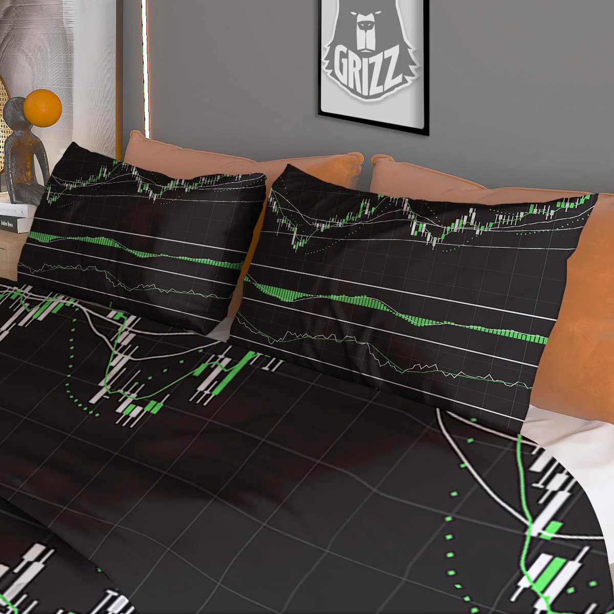 Indicators And Stock Candlestick Print Duvet Cover Bedding Set - Image 3