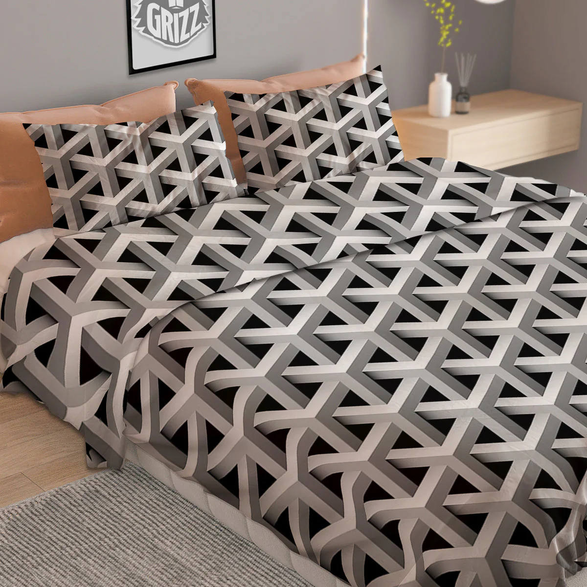Industrial Raster 3D Print Pattern Duvet Cover Bedding Set - Image 2