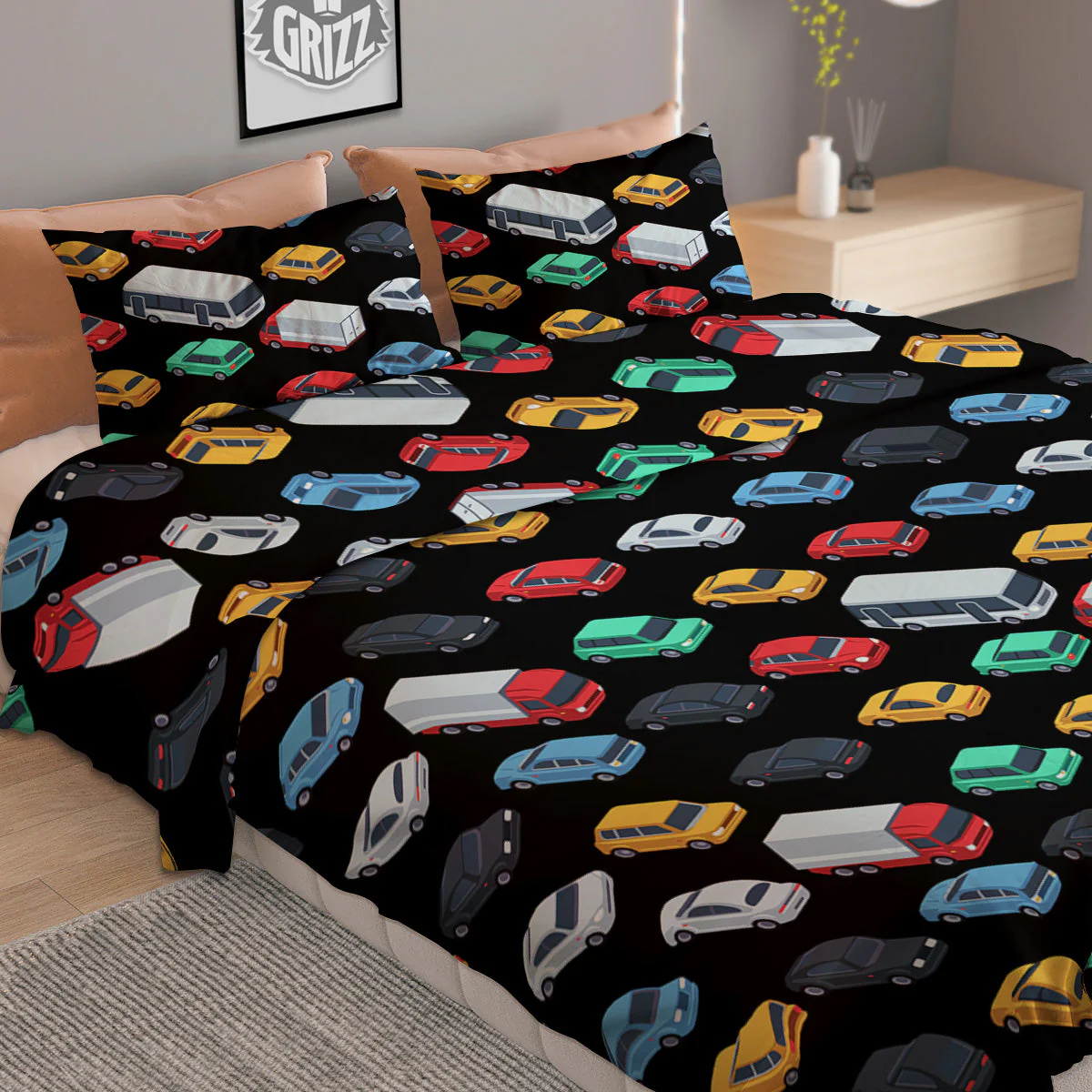 Isometric Cars Colorful Print Pattern Duvet Cover Bedding Set - Image 2
