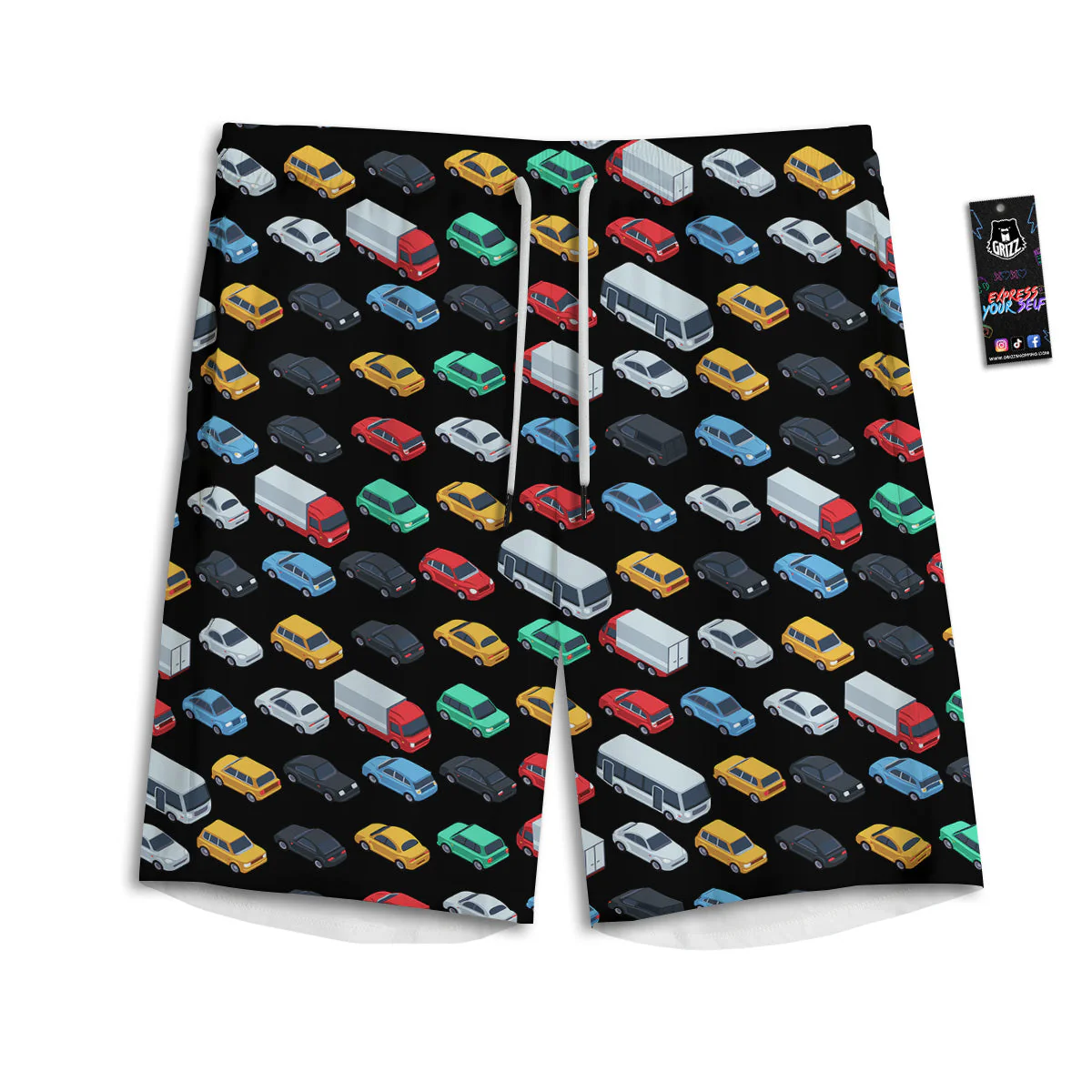 Isometric Cars Colorful Print Pattern Men's Athletic Shorts