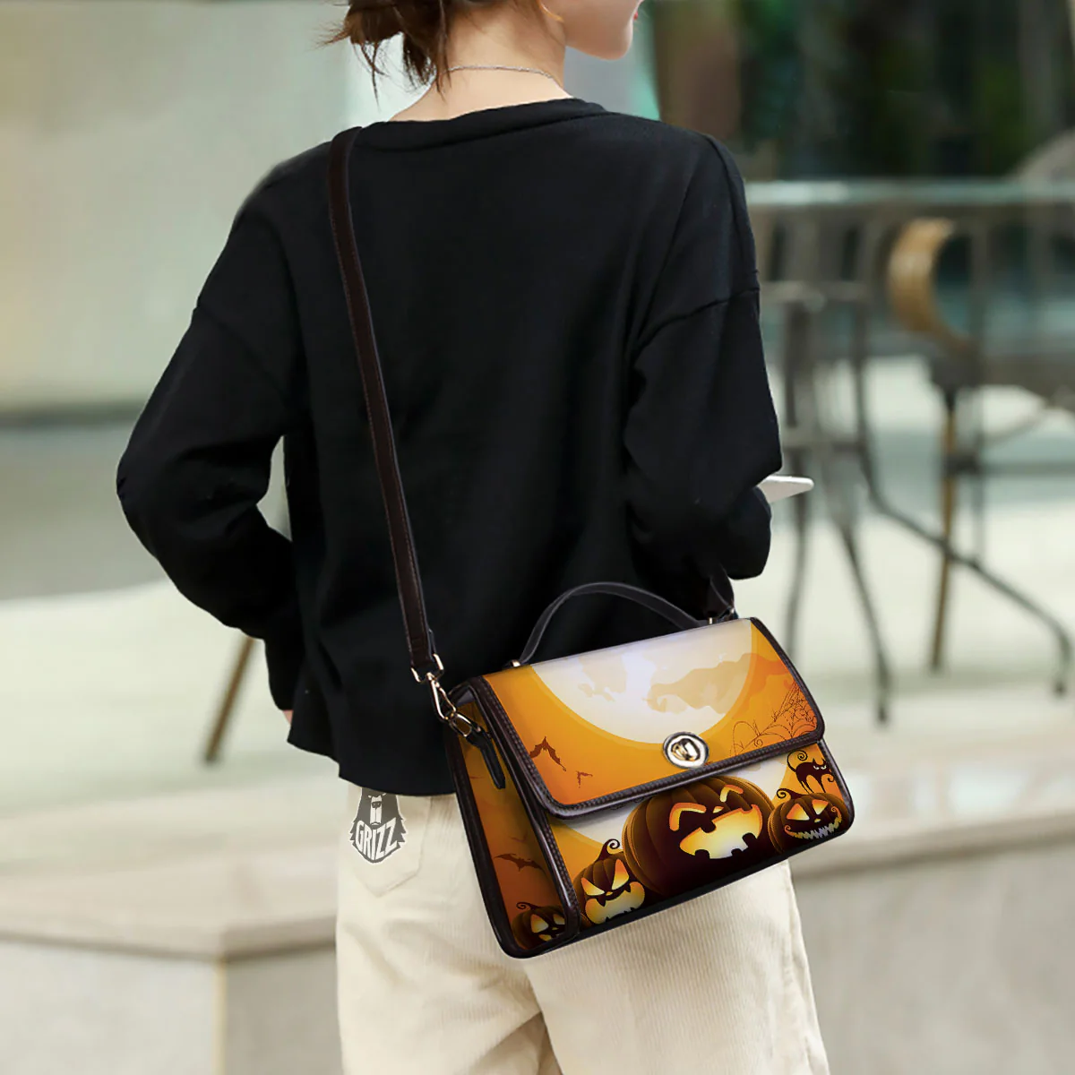 Jack-O'-Lantern Pumpkin Halloween Print Women's Satchel Bag - Image 3