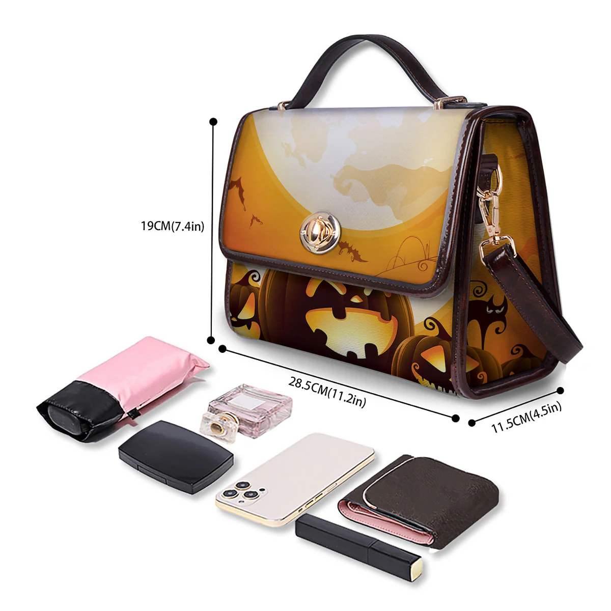 Jack-O'-Lantern Pumpkin Halloween Print Women's Satchel Bag - Image 4