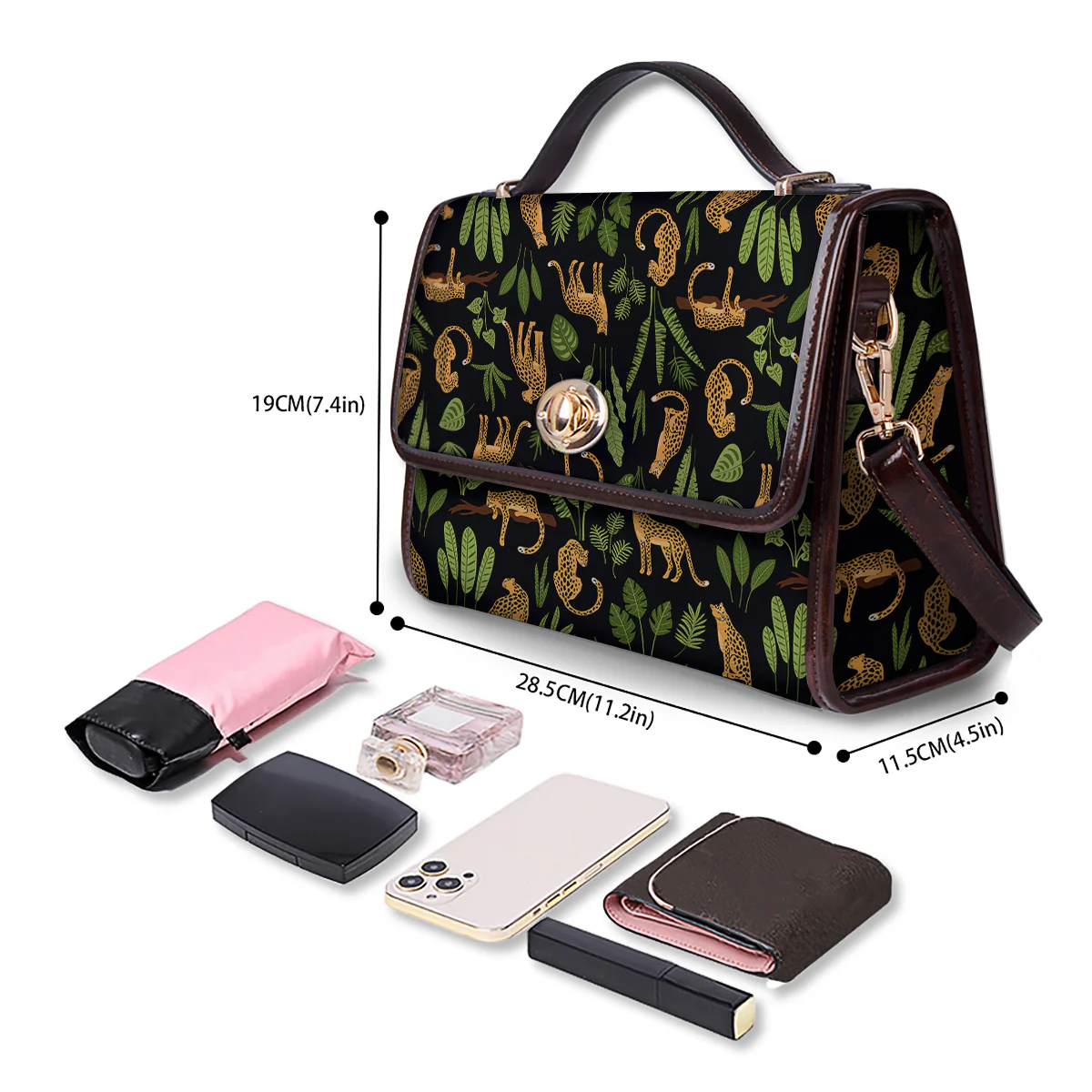 Jaguar Tropical Print Pattern Women's Satchel Bag - Image 4