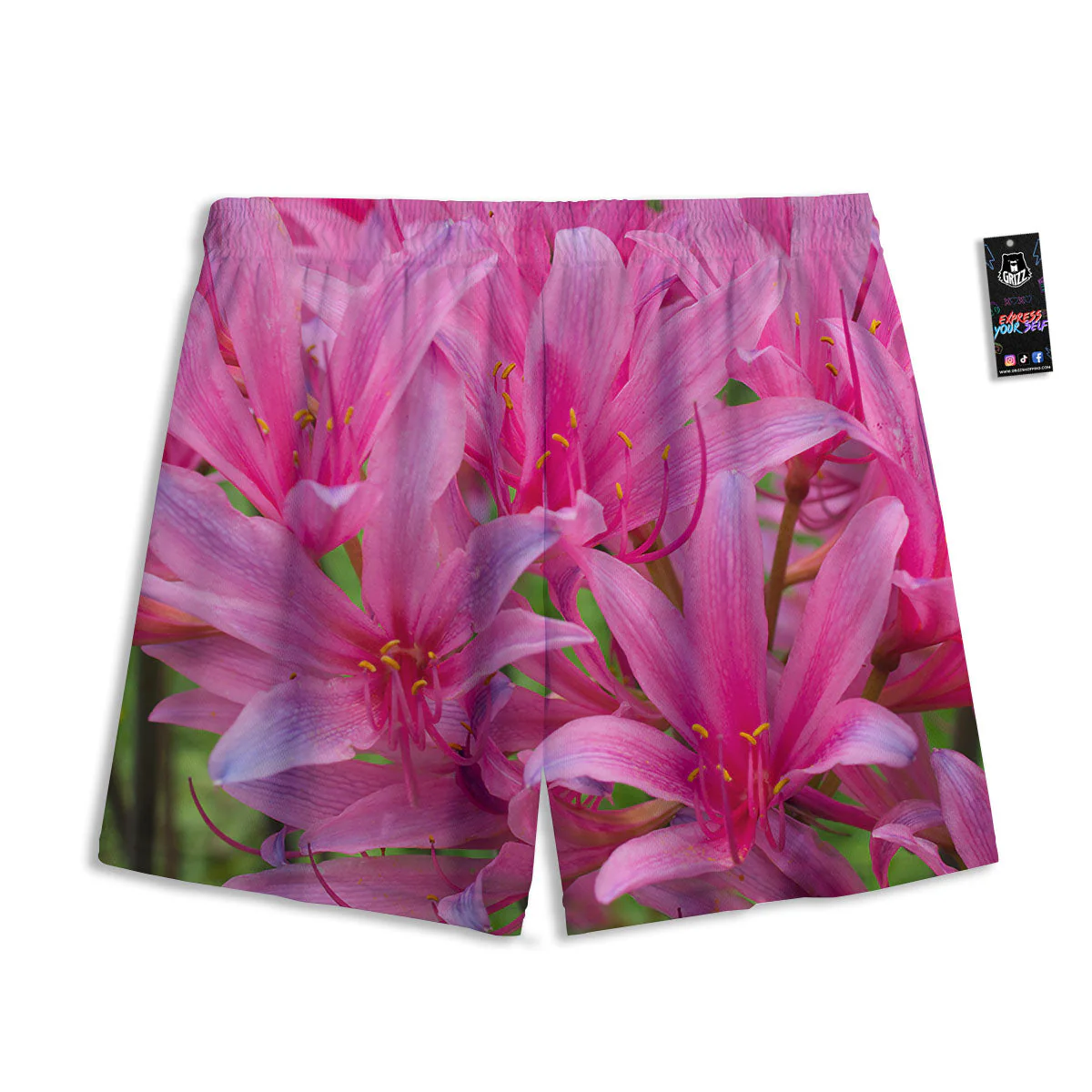 Japanese Amaryllis Purple And Pink Print Mesh Shorts - Image 2