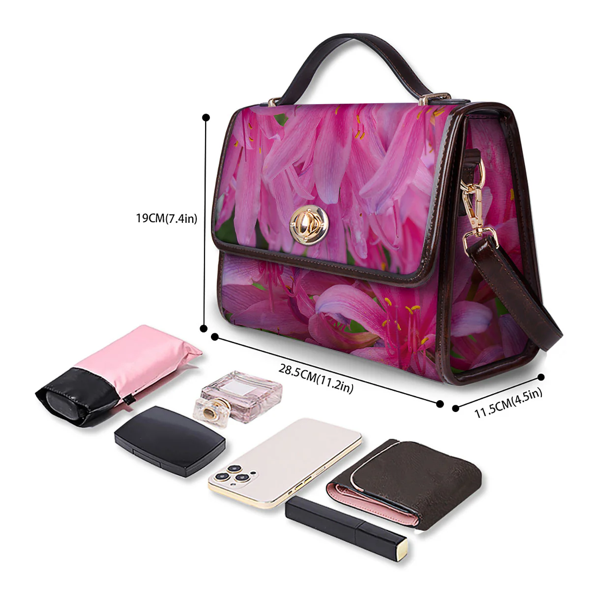 Japanese Amaryllis Purple And Pink Print Women's Satchel Bag - Image 4