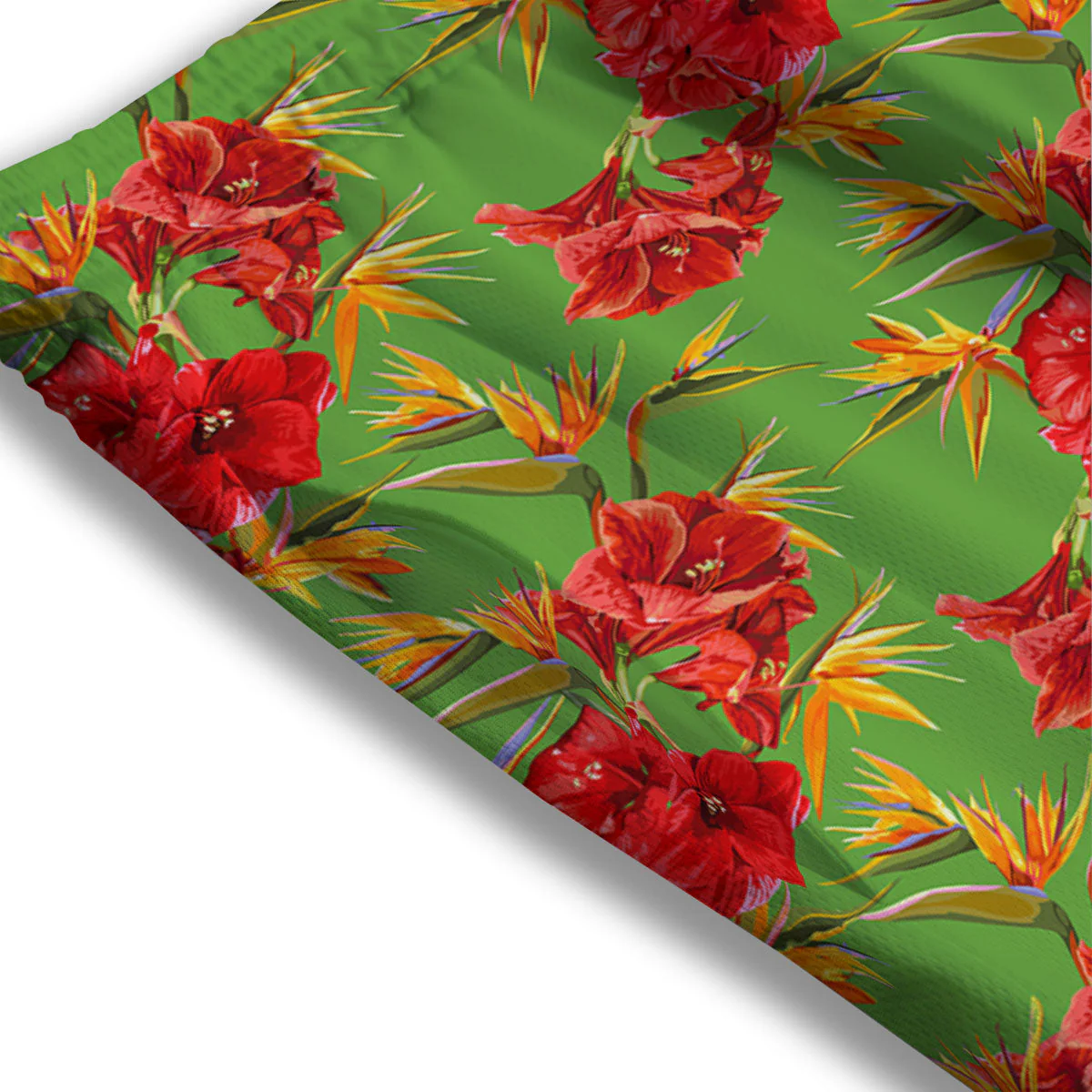 Japanese Amaryllis Yellow And Red Print Pattern Mesh Shorts - Image 3
