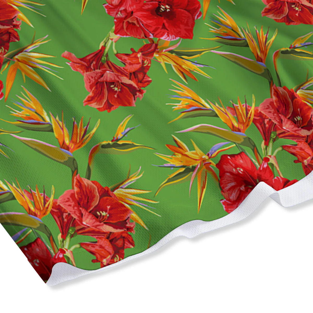 Japanese Amaryllis Yellow And Red Print Pattern Mesh Shorts - Image 4