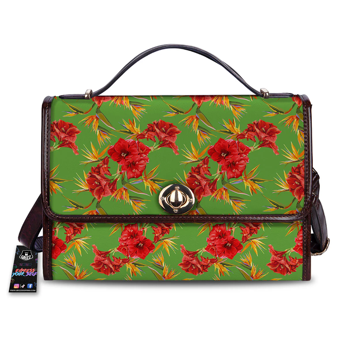 Japanese Amaryllis Yellow And Red Print Pattern Women's Satchel Bag