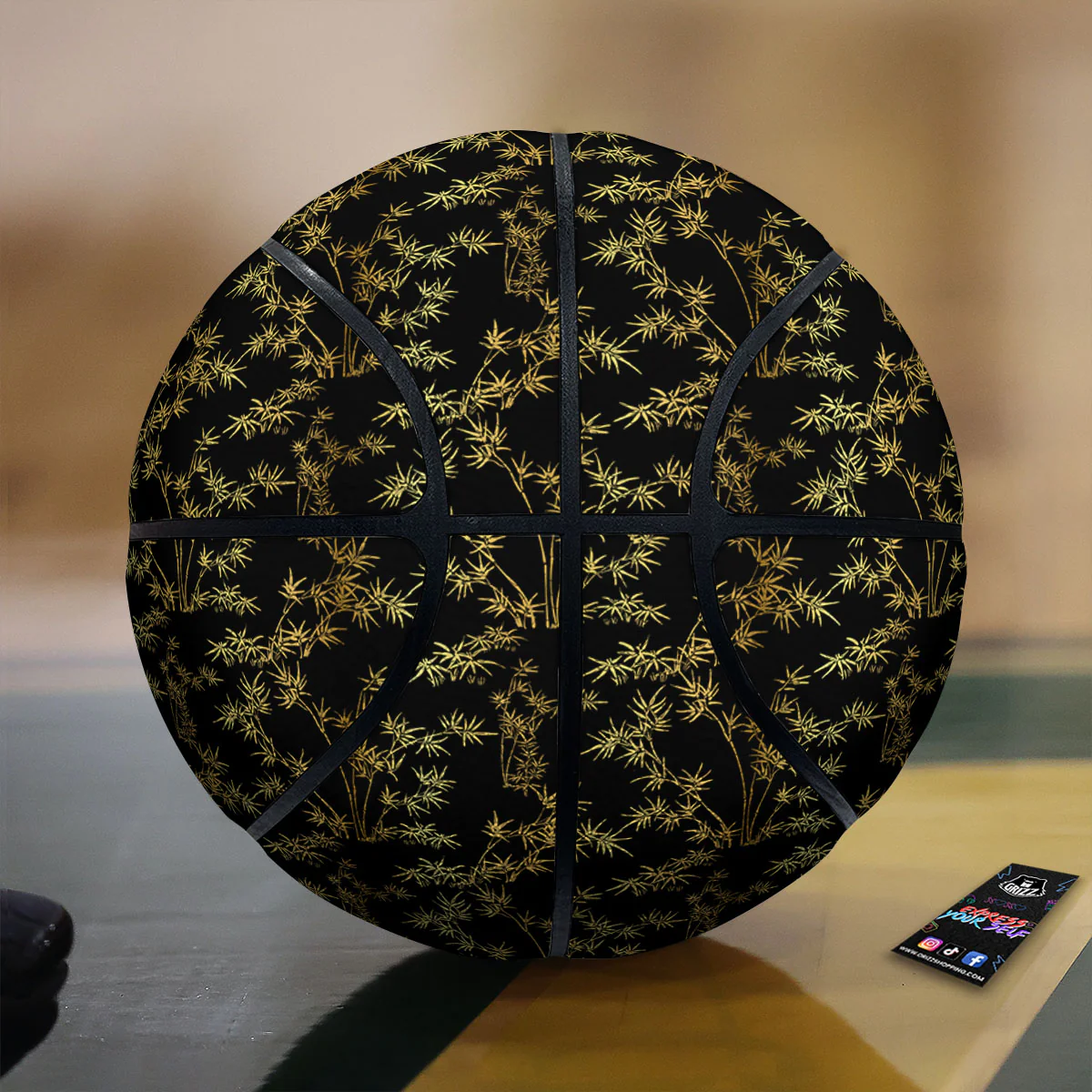 Japanese Bamboo Black And Gold Print Pattern Basketball