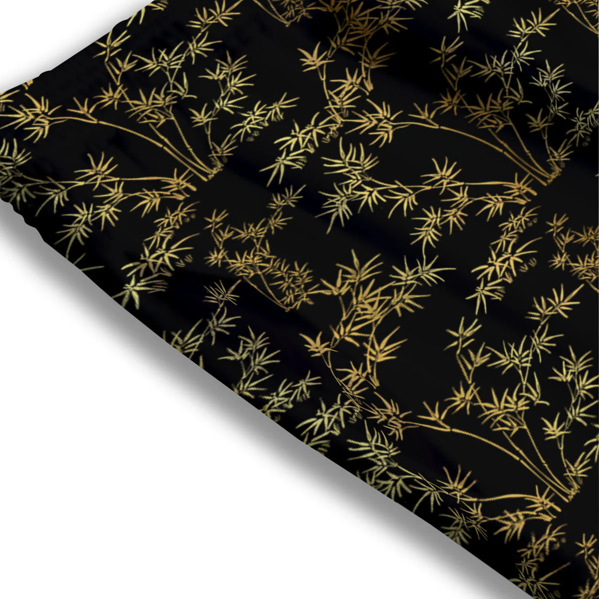 Japanese Bamboo Black And Gold Print Pattern Mesh Shorts - Image 3