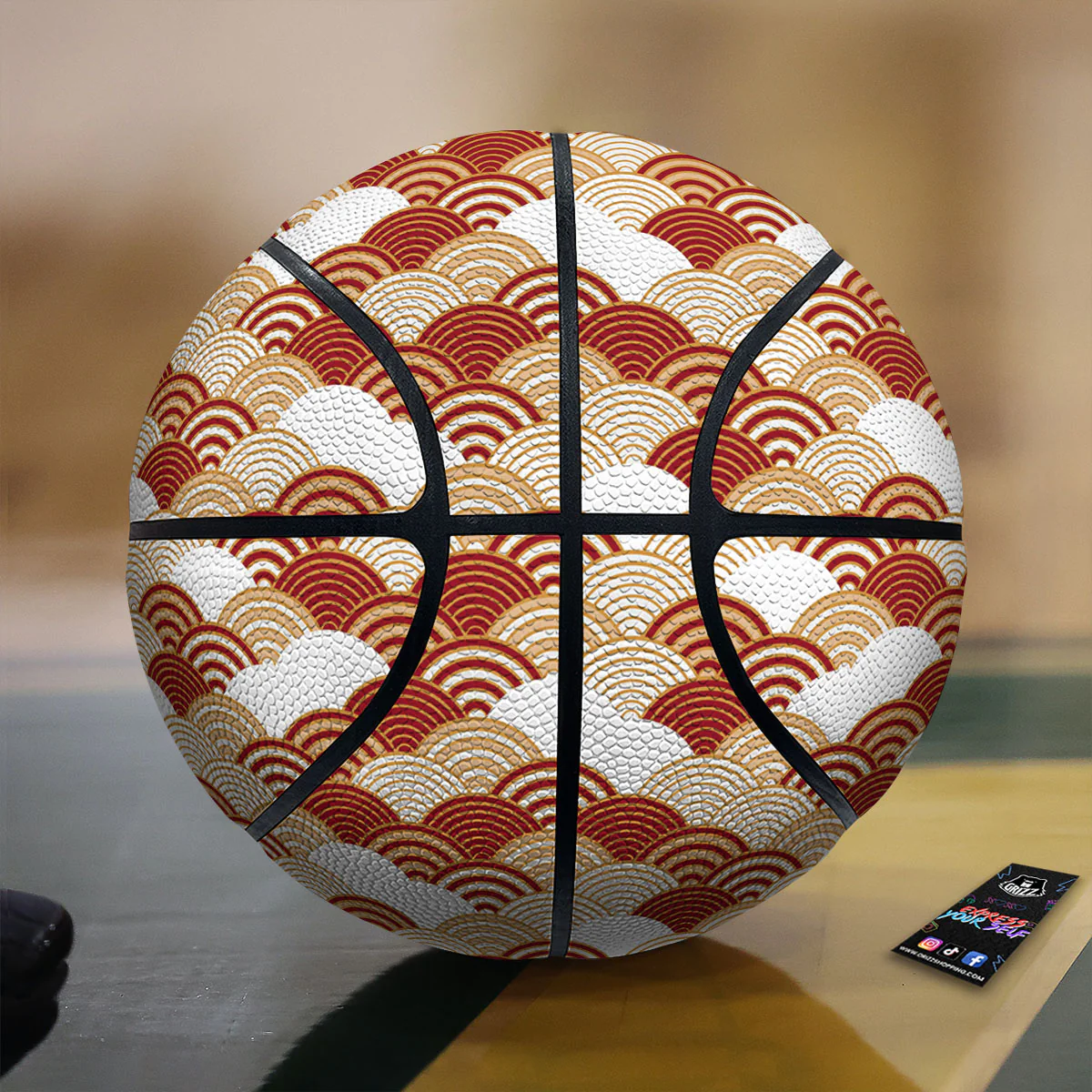 Japanese Beige And Red Print Pattern Basketball