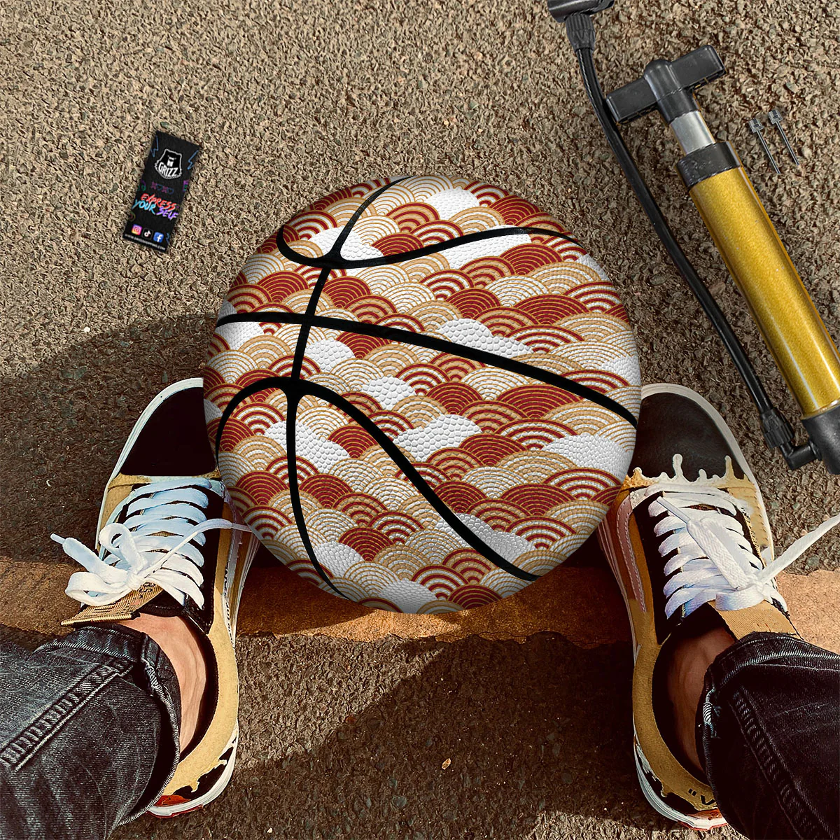Japanese Beige And Red Print Pattern Basketball - Image 2