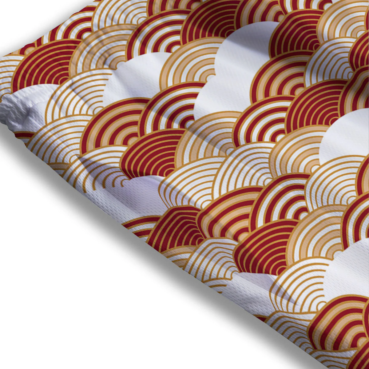 Japanese Beige And Red Print Pattern Mesh Shorts - Image 3