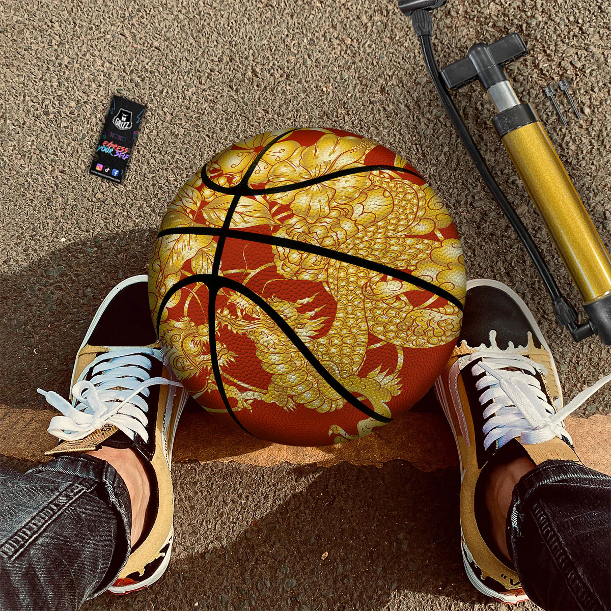 Japanese Dragon Orange Print Basketball - Image 2
