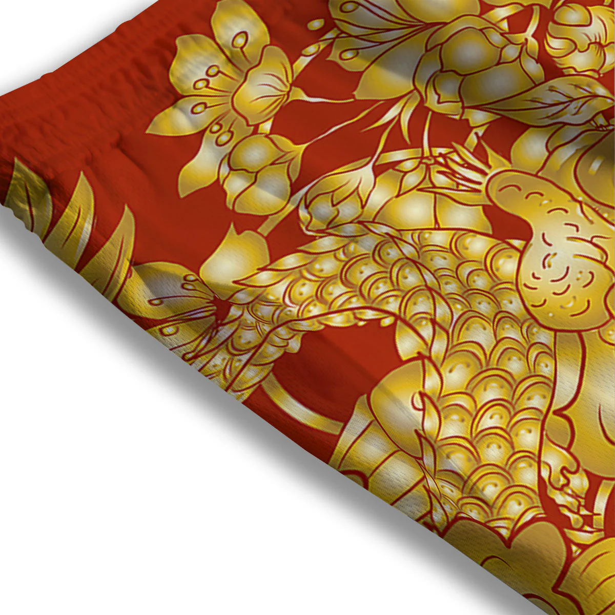 Japanese Dragon Orange Print Mesh Shorts - Image 3