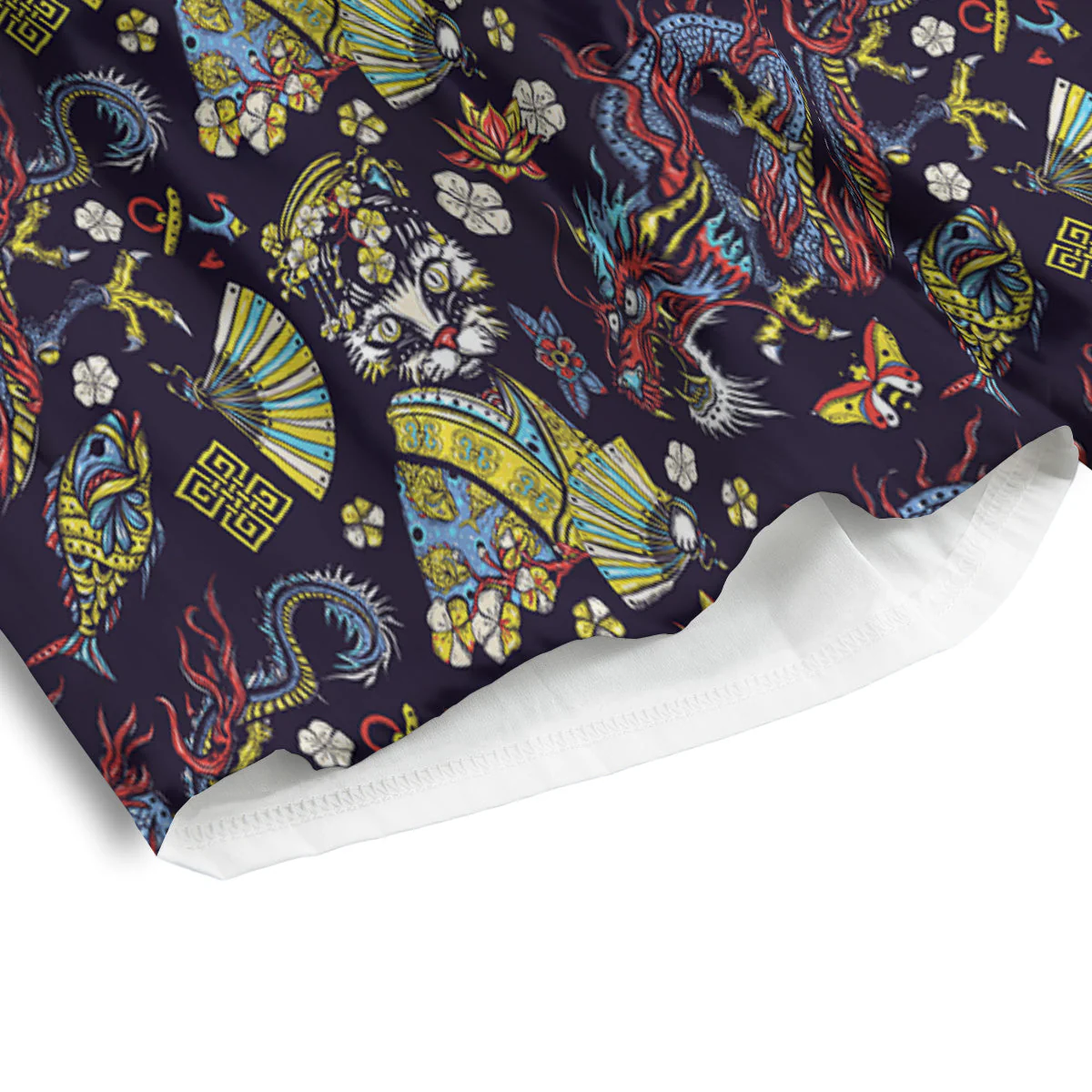 Japanese Dragons And Cat Tattoo Print Pattern Men's Athletic Shorts - Image 4