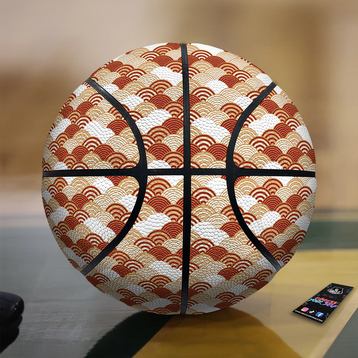 Japanese Red And Beige Print Pattern Basketball