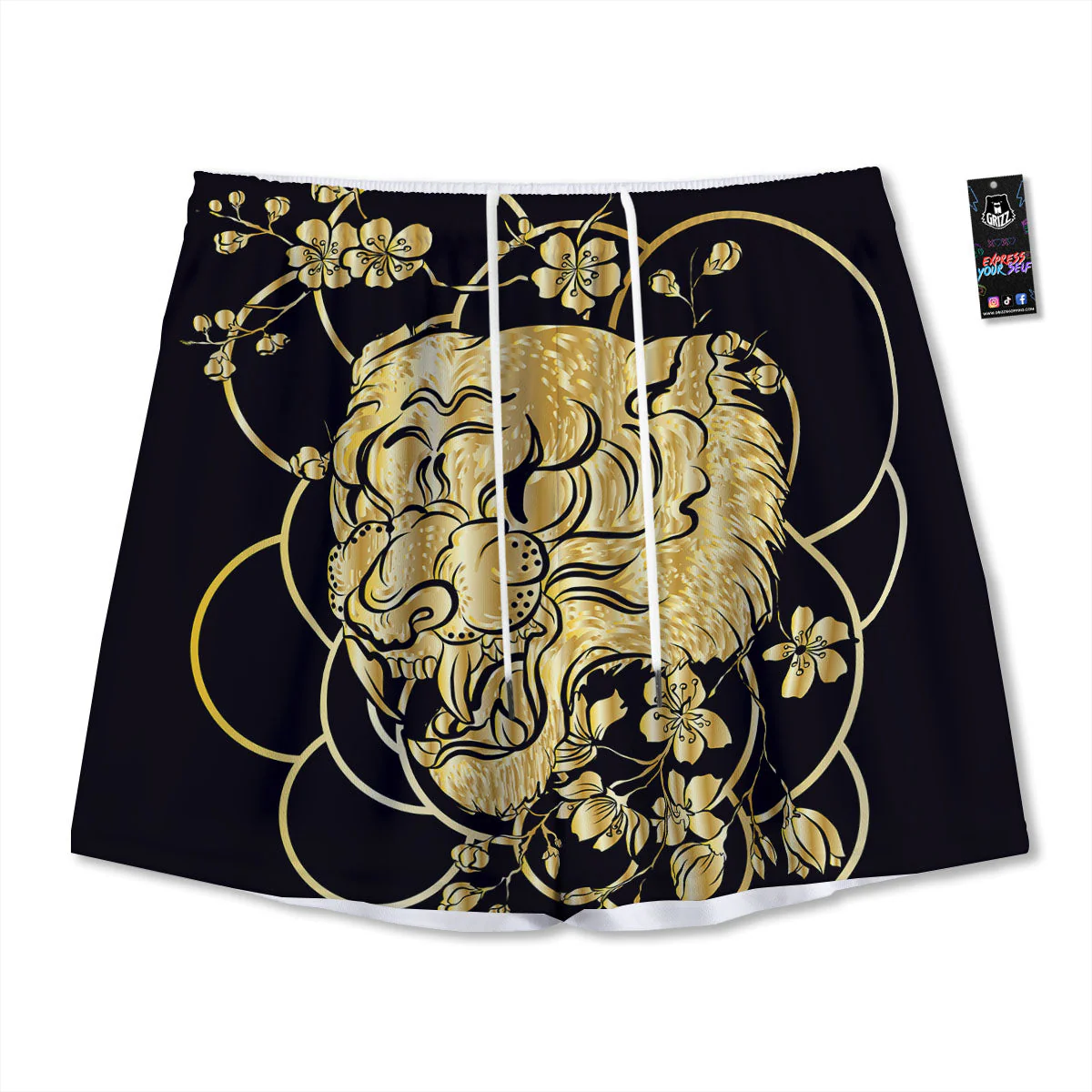 Japanese Tiger Gold And Black Print Mesh Shorts