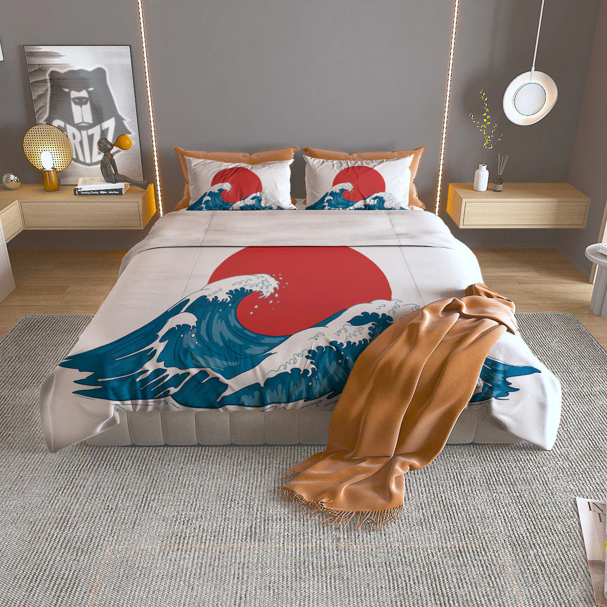 Japanese Wave And Vitage Sea Print Duvet Cover Bedding Set