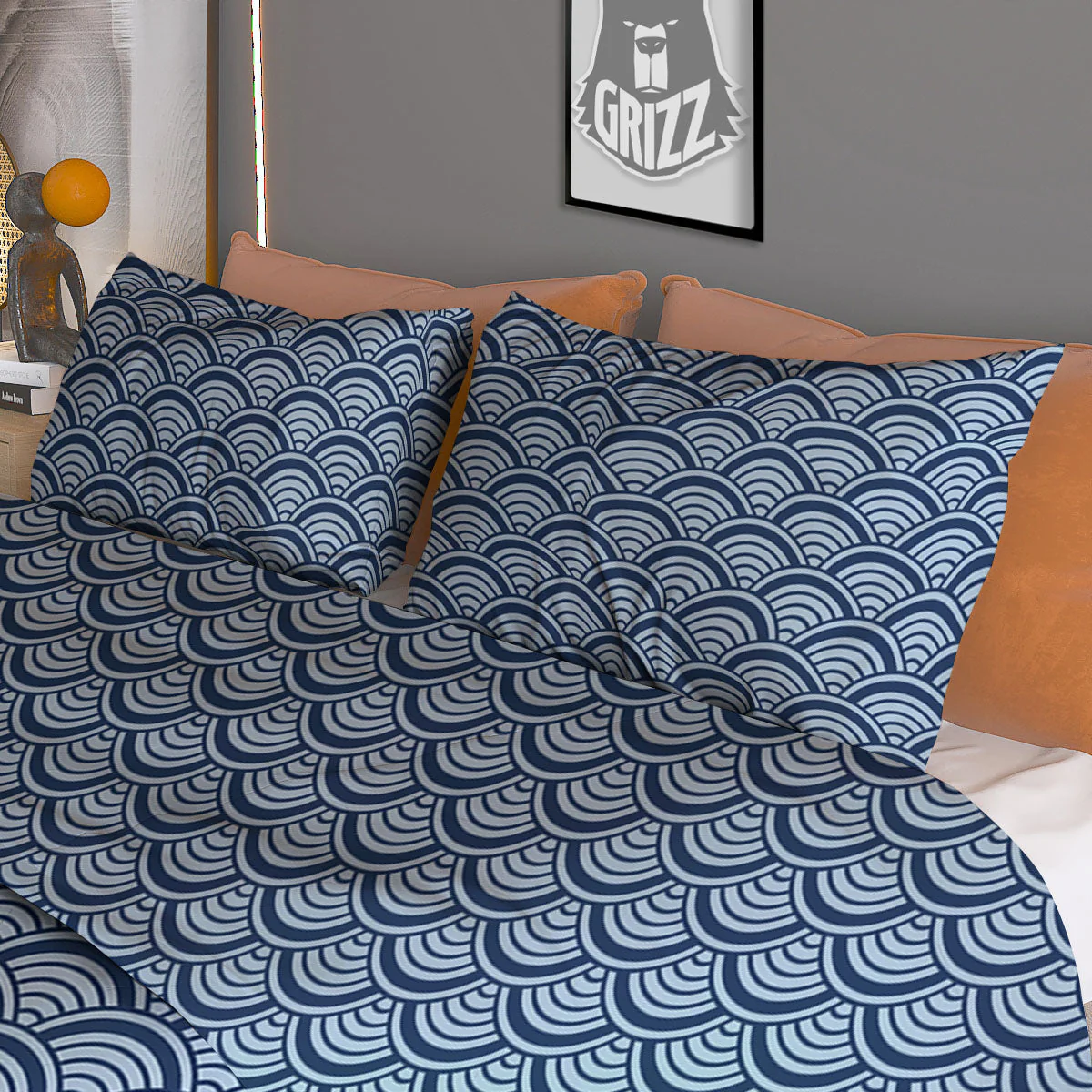 Japanese Wave Blue Print Pattern Duvet Cover Bedding Set - Image 3