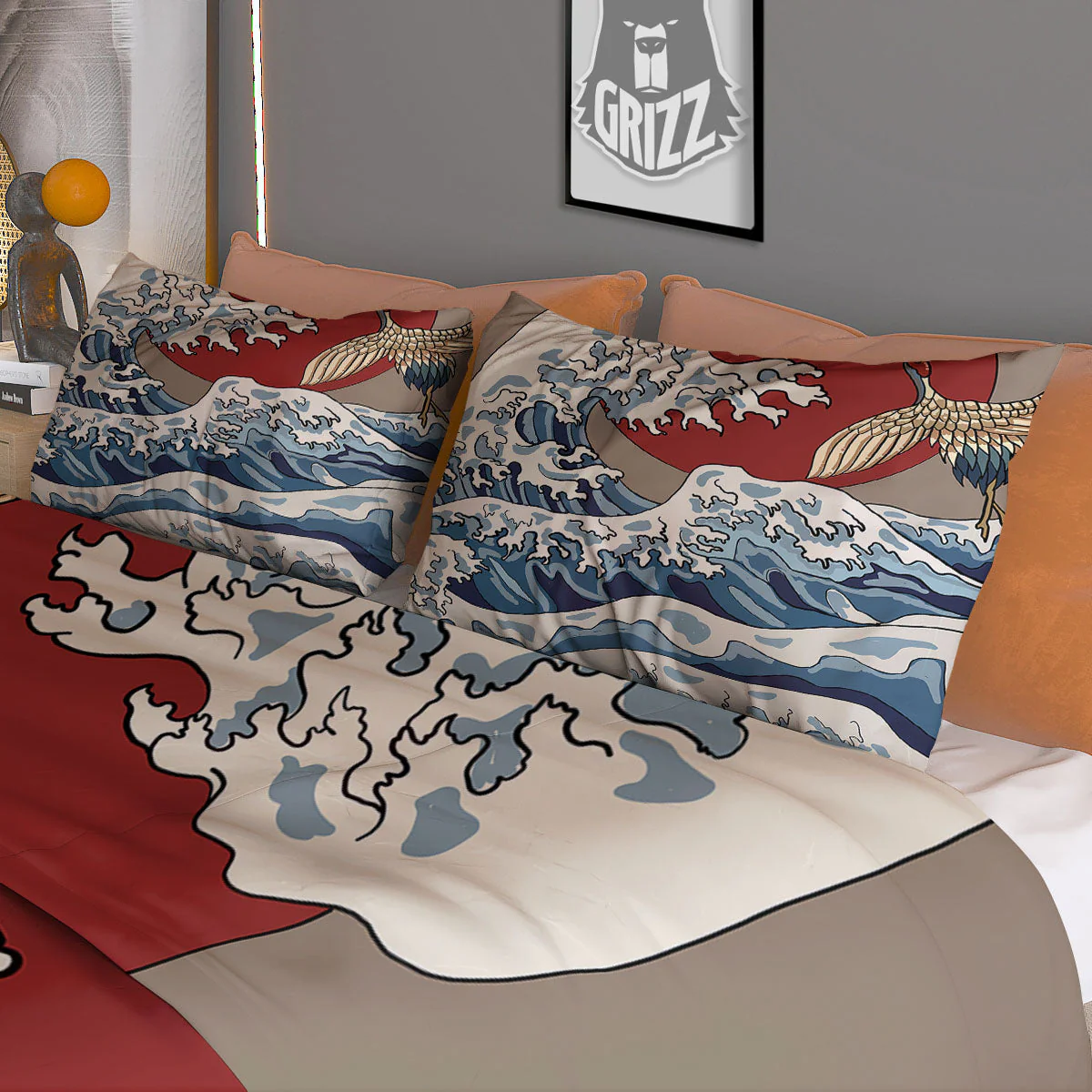 Japanese Wave Red Sun Print Duvet Cover Bedding Set - Image 3