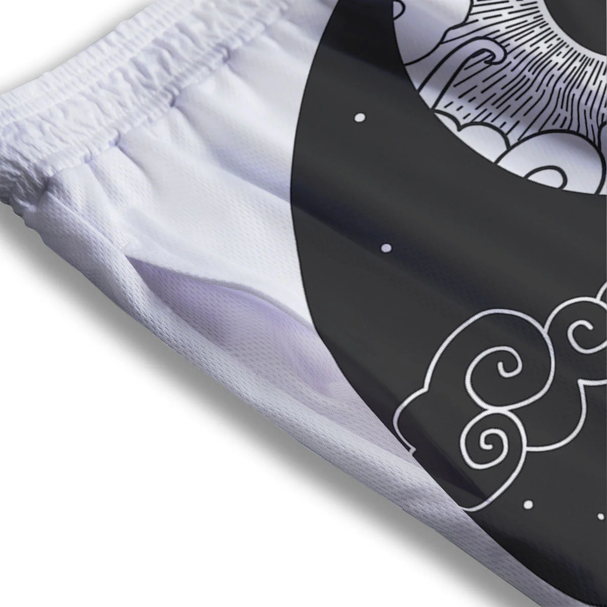 Japanese Yin Yang White And Black Print Mesh Shorts - Image 3