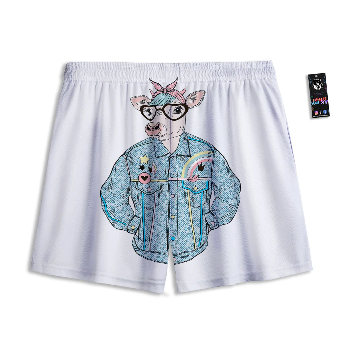Jeans Cow Denim Print Mesh Shorts - Image 2