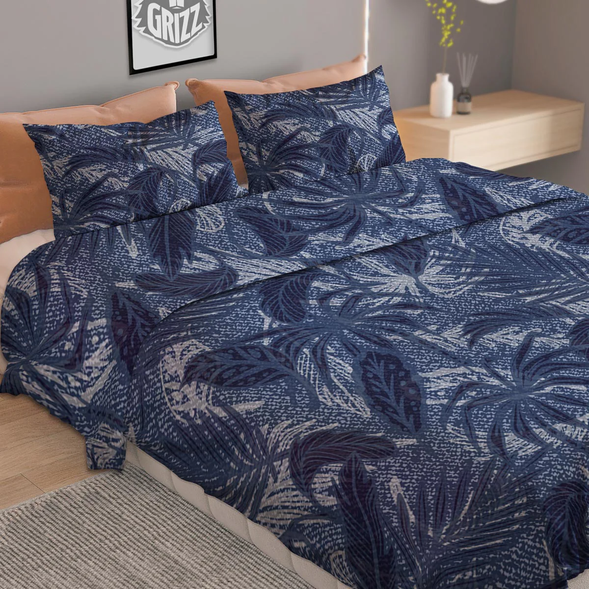 Jeans Denim Tropical Print Pattern Duvet Cover Bedding Set - Image 2