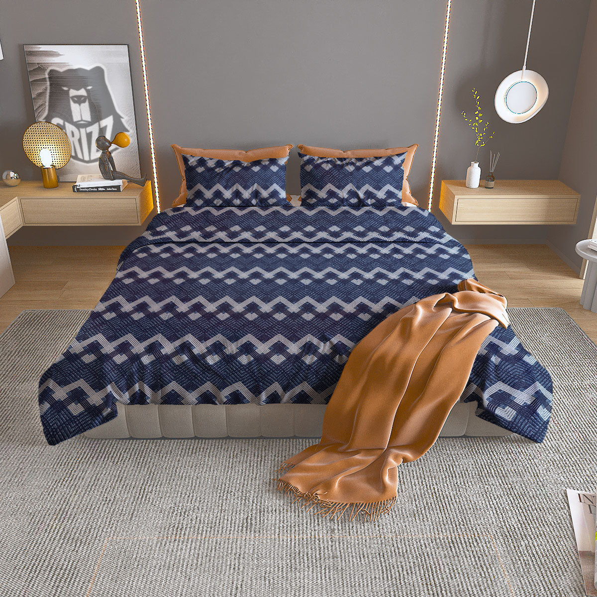 Jeans Geometric Denim Print Pattern Duvet Cover Bedding Set
