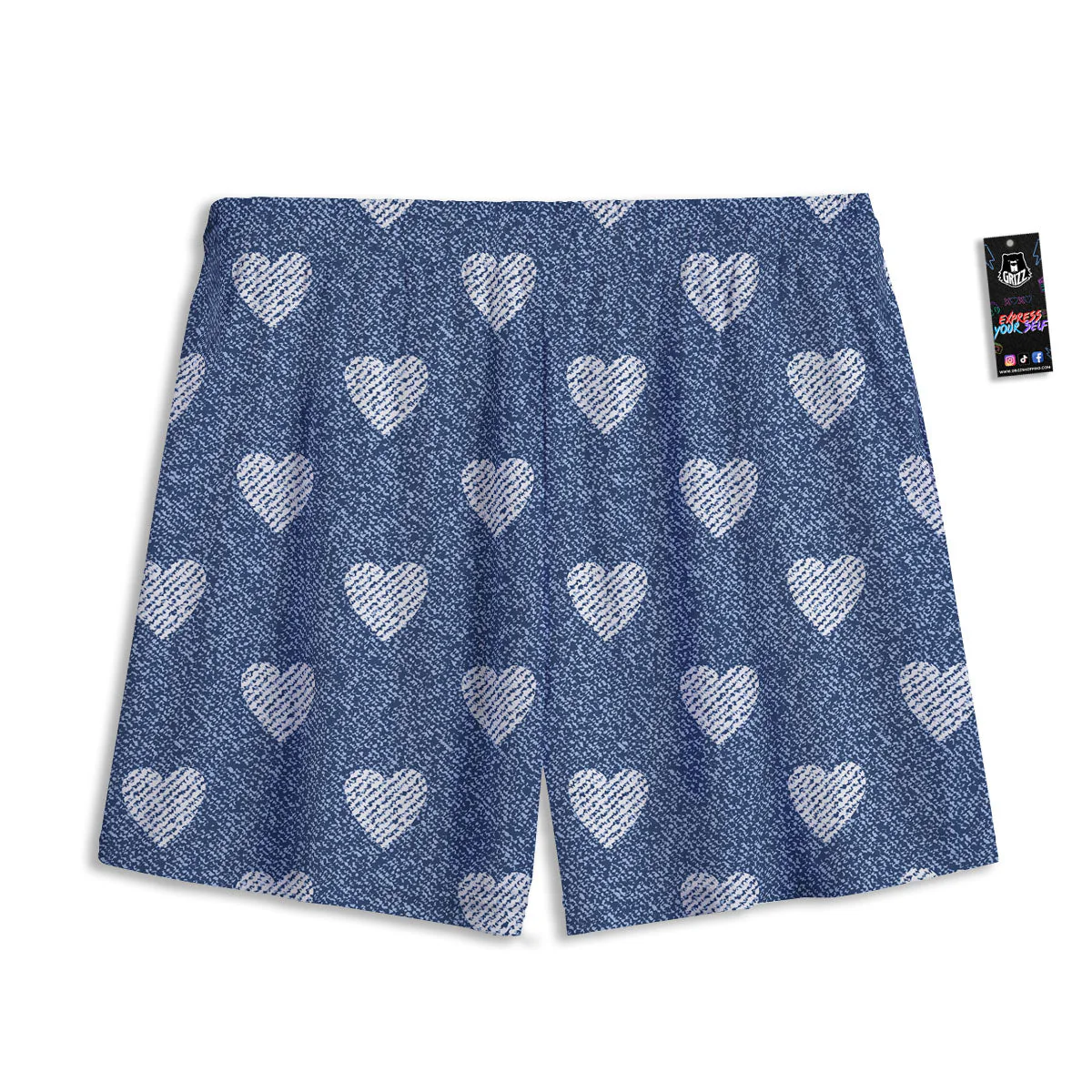 Jeans Heart Denim Print Pattern Mesh Shorts - Image 2