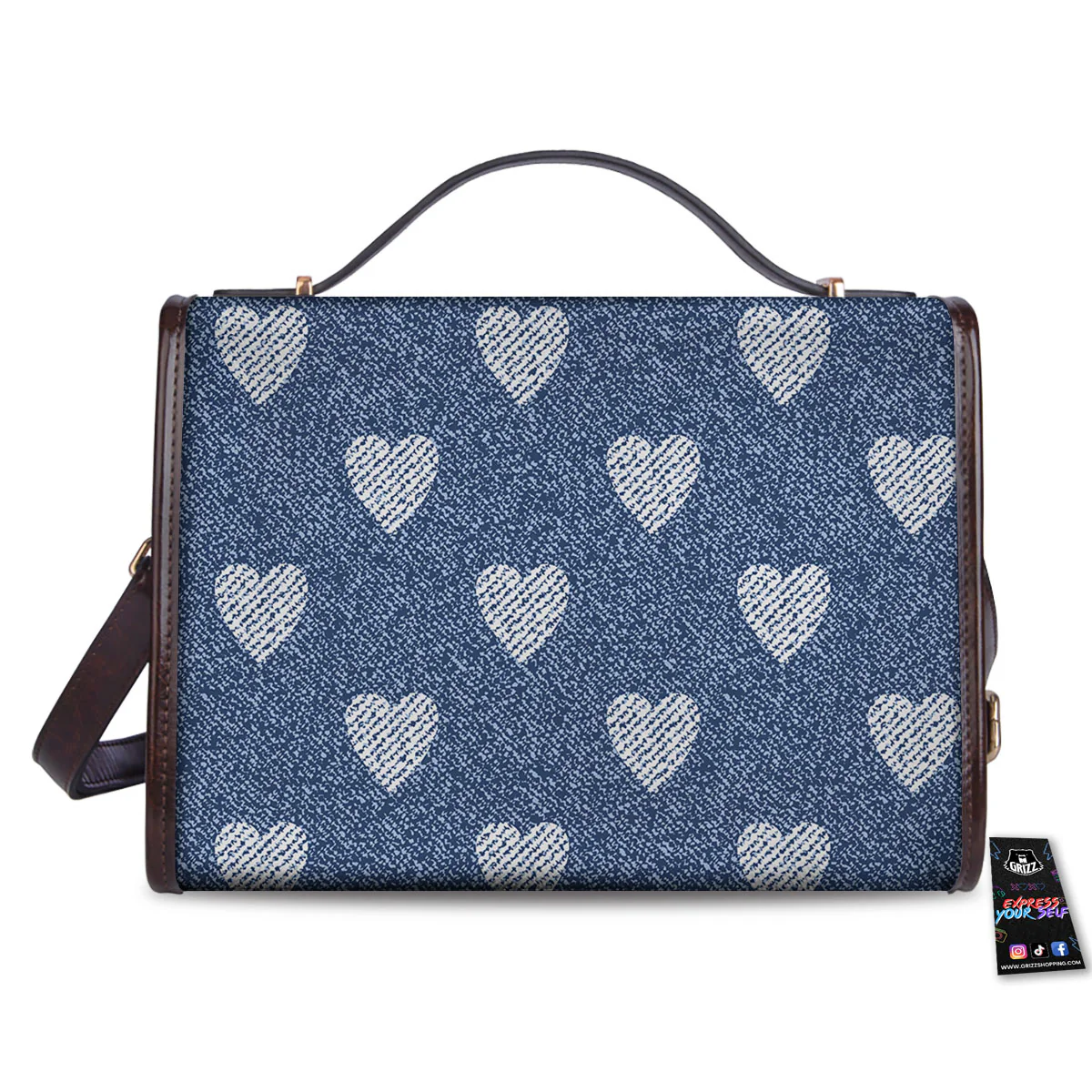 Jeans Heart Denim Print Pattern Women's Satchel Bag - Image 2