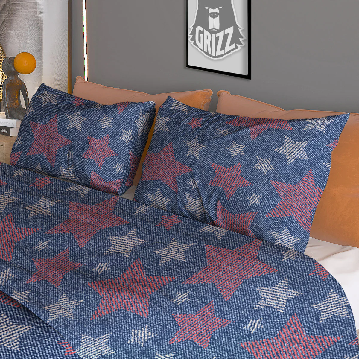 Jeans Star Denim Print Pattern Duvet Cover Bedding Set - Image 3