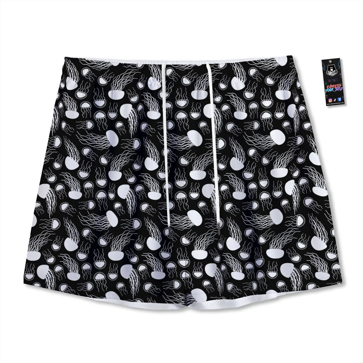 Jellyfish White And Black Print Pattern Mesh Shorts