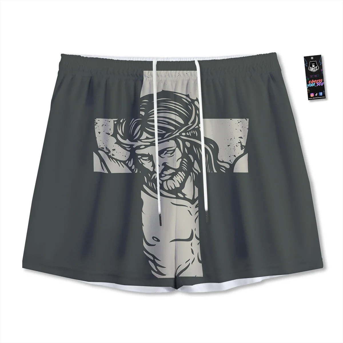 Jesus Christ Crucifixion Print Mesh Shorts