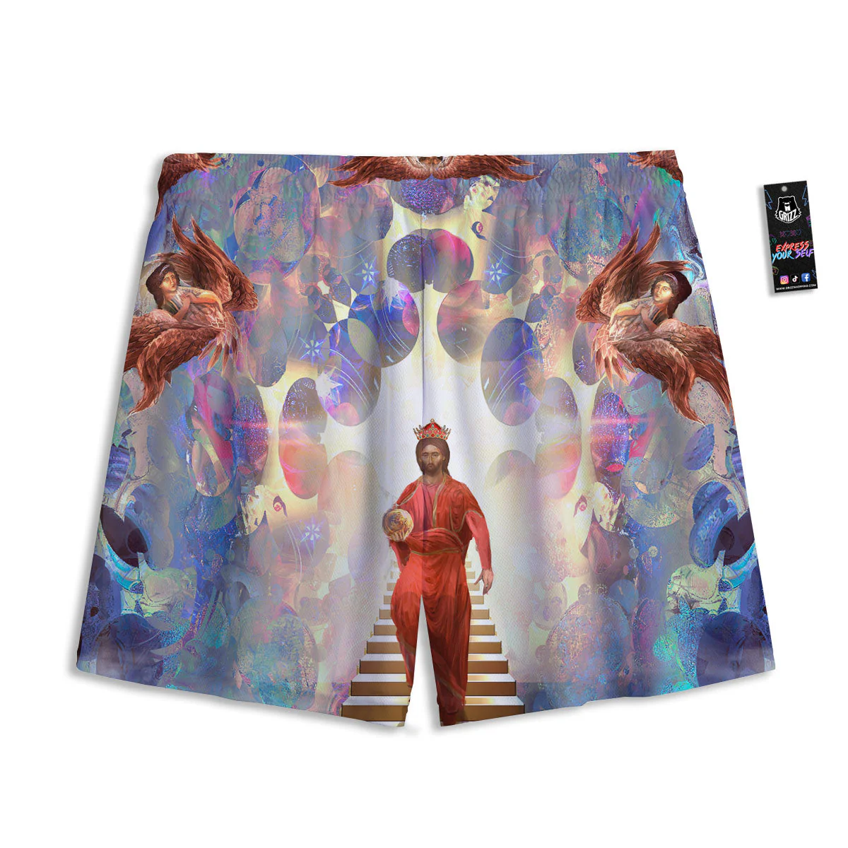 Jesus Christ From Heaven Print Mesh Shorts - Image 2